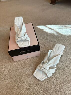 BCBGeneration Cream Knotted Square-Toe Slide Mules